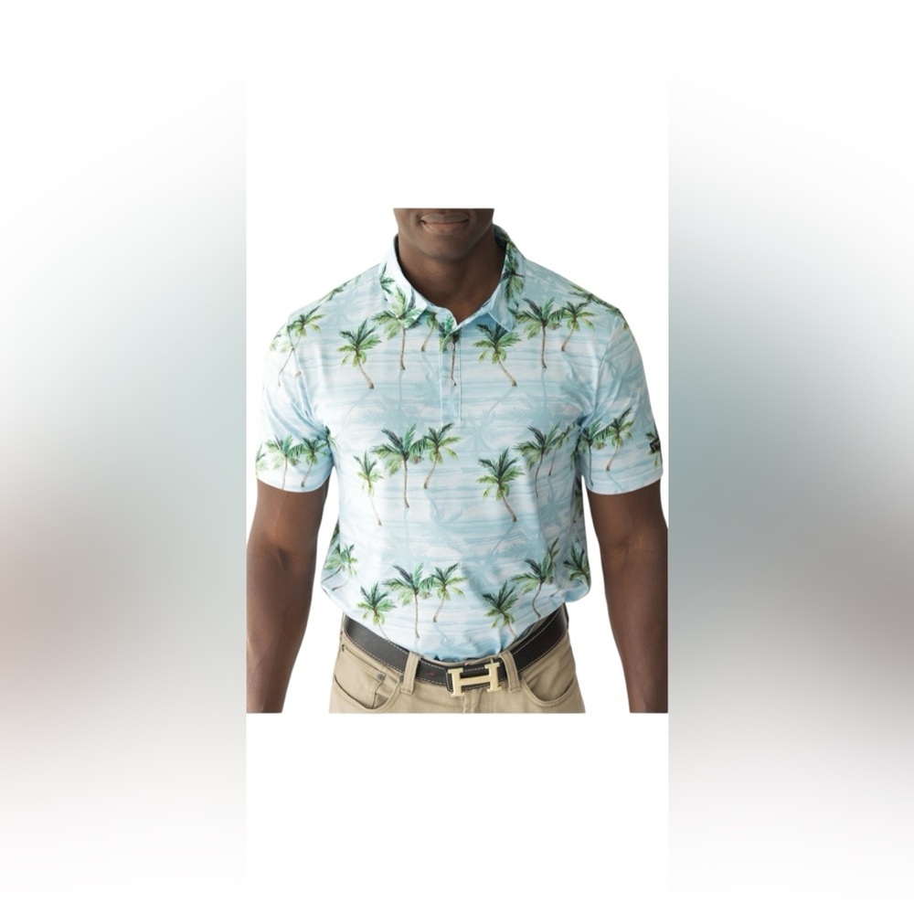 Tropical Palm Tree Print Men's Shirt yatta golf size large